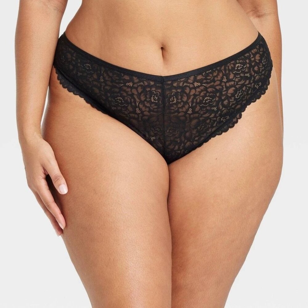 NWT Women's 2X Fashion Lace Cheeky Underwear - Auden Black